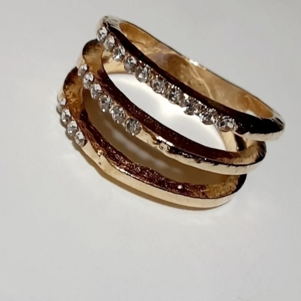 Cocktail CZ Midi Ring Cuff- Gold Tone